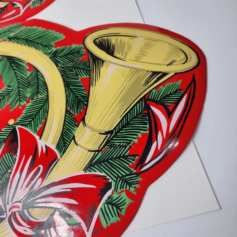 Town & Country Vinyl 1980s Christmas Table Placemats 14 X 18 Red French Horn EC